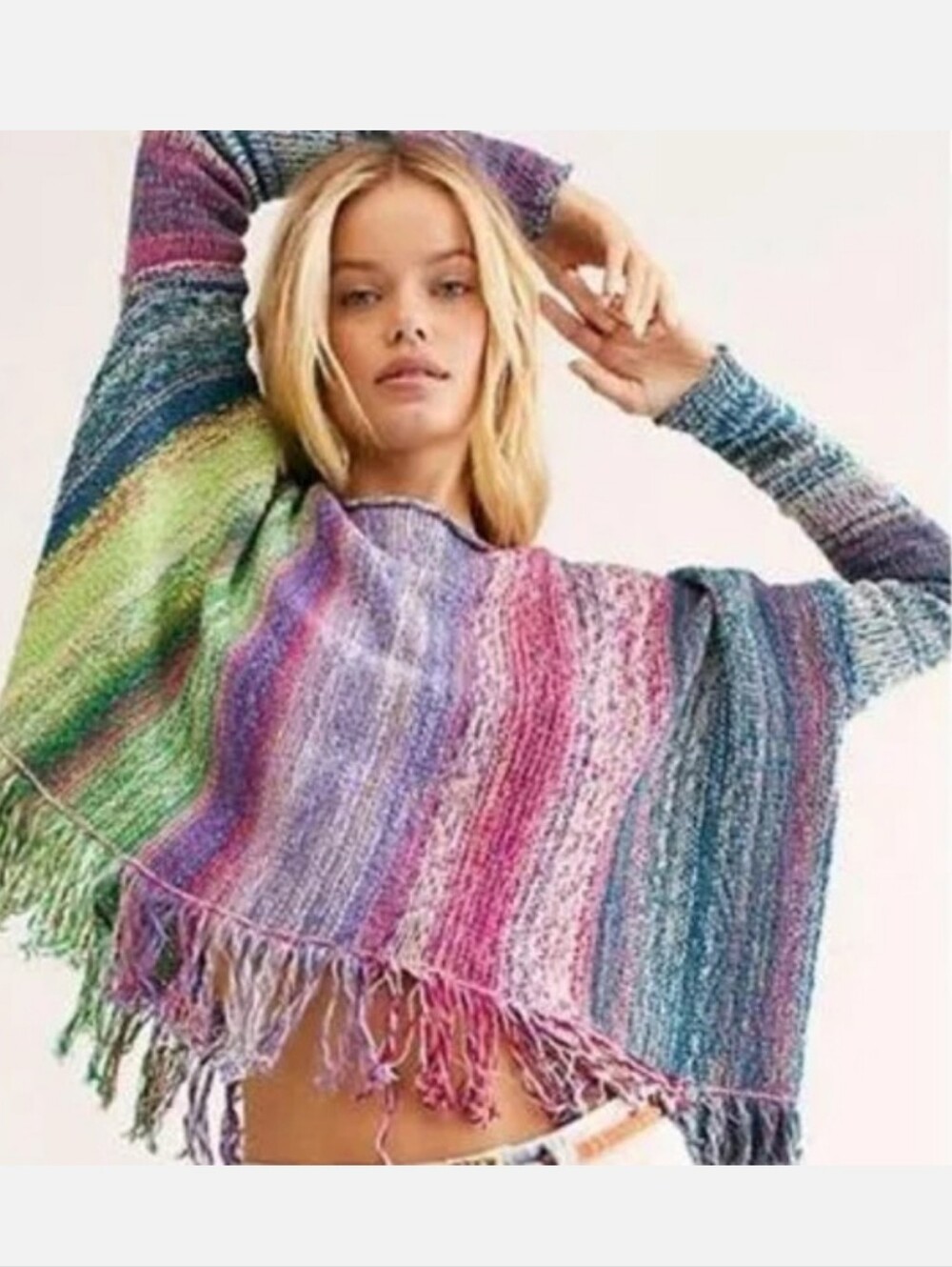 FREE PEOPLE Radiate Pullover Oversize Vibrant Knit Fringe Sweater NWT XS SRP$228